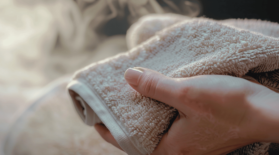 Patient receiving moist heat treatment for back pain relief and improved circulation